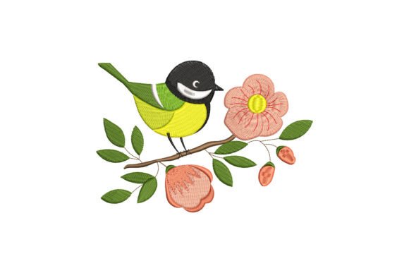 Bird Sitting Flowers Embroidery Design Review