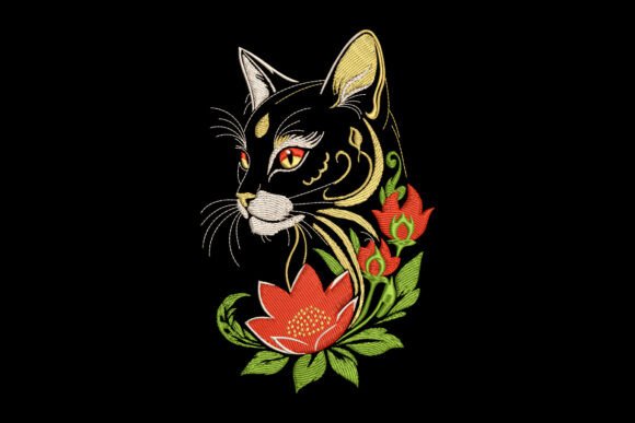 Cat with Red Flowers Embroidery Design Review