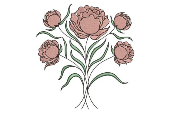 Peony Flowers Embroidery Design for Boutique Apparel
